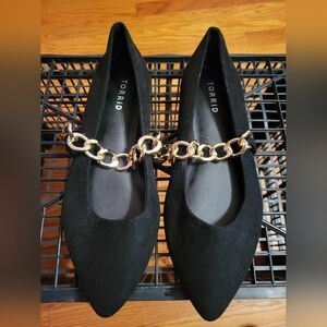 Black Flats with Gold Chain - Size 9